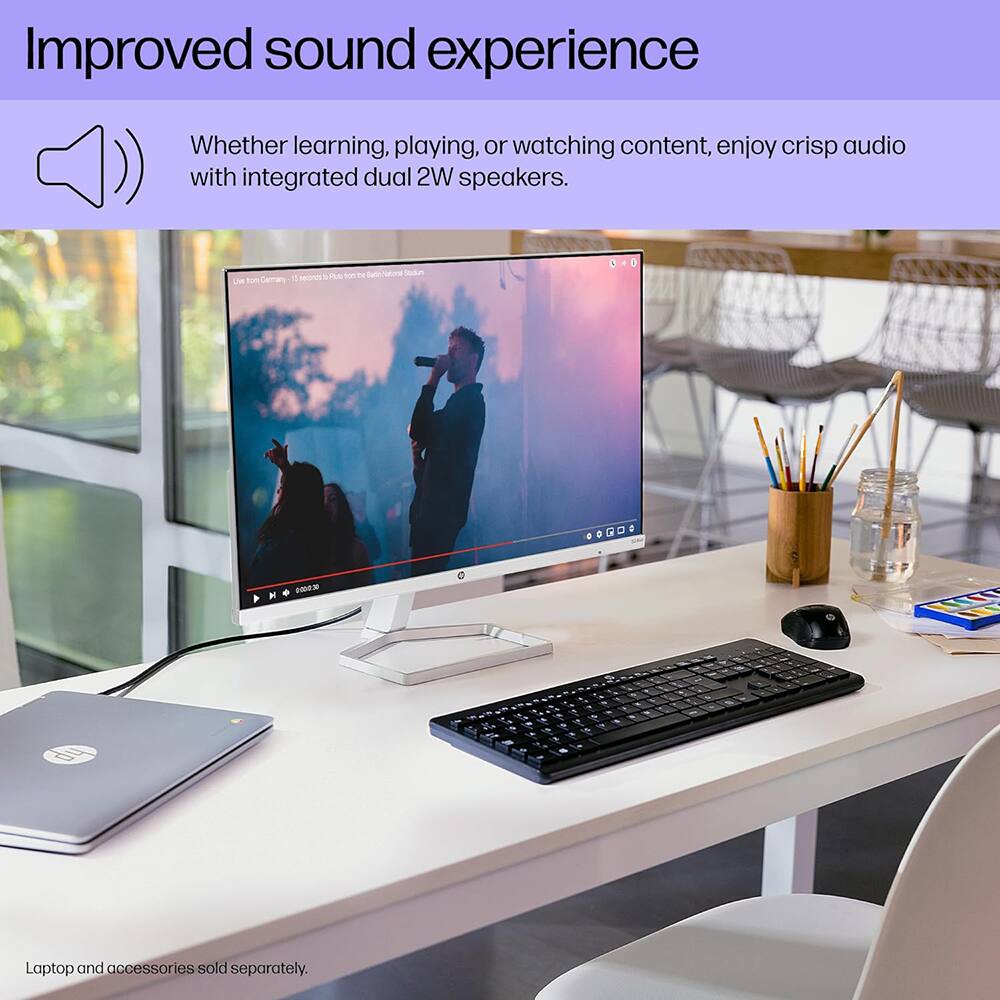 Improved sound experience

Whether learning, playing, or watching content, enjoy crisp audio with integrated dual 2W speakers.

Laptop and accessories sold separately.