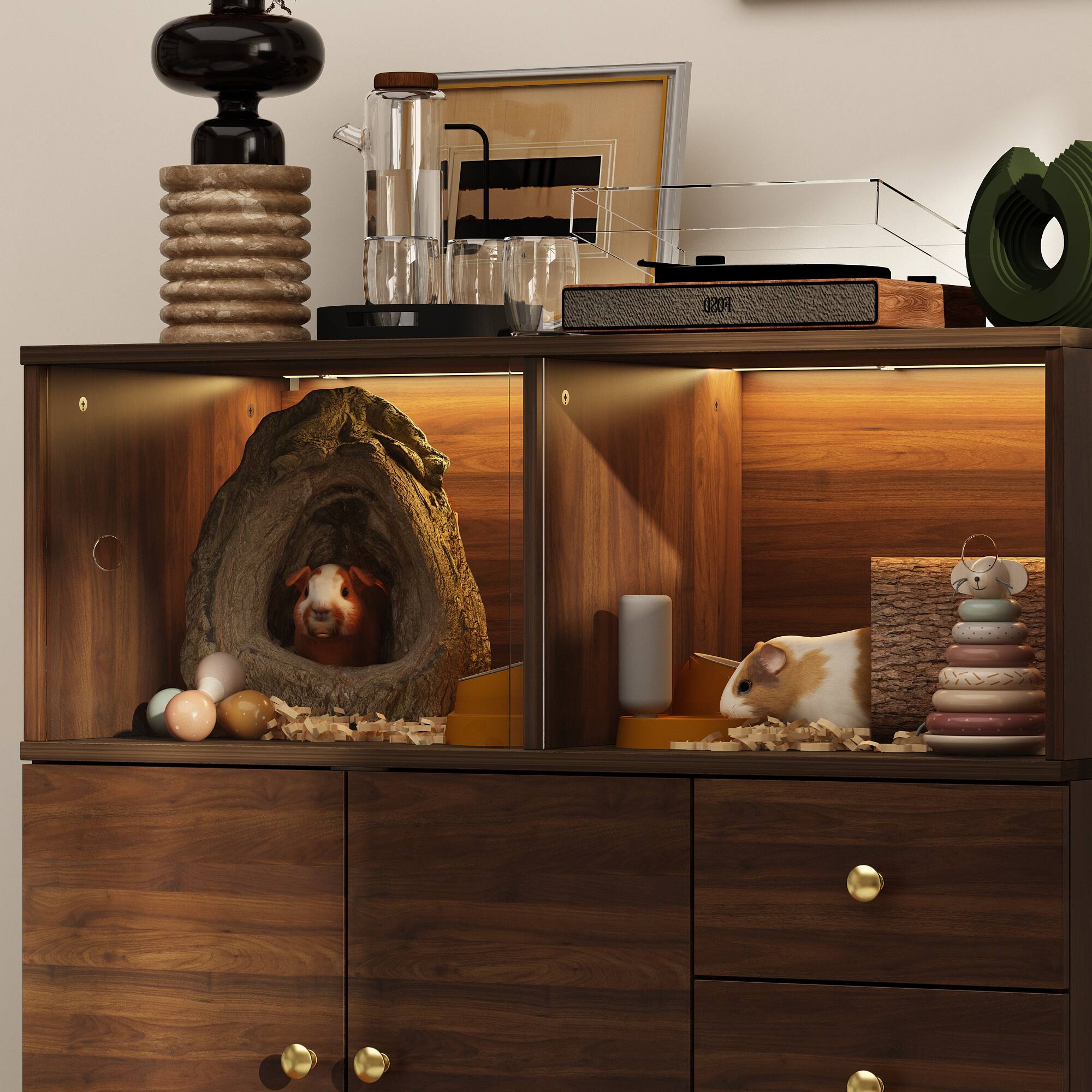 Alt View 7. Famapy - Famapy Modern Storage Cabinet with Sliding Acrylic Doors - Brown.