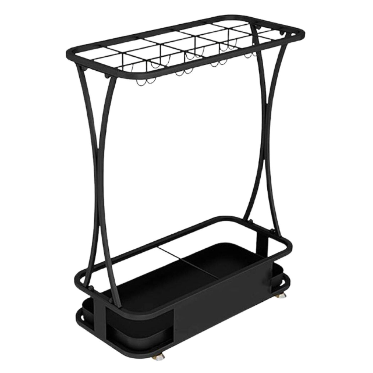 Front. Stock Preferred - Freestanding Umbrella Stand Organizer with Drip Tray - Black.