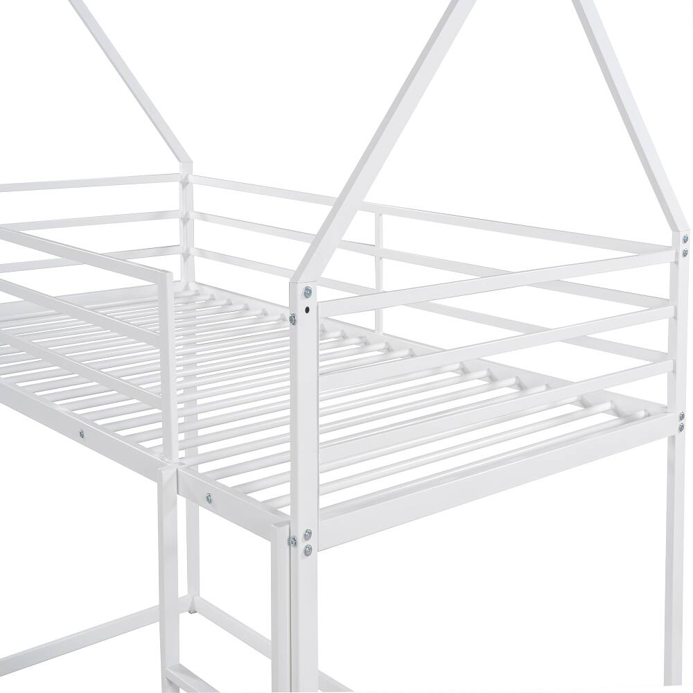 Alt View 8. Loheer - Loheer Twin Over Twin Bunk Bed House Bed White Metal Frame with Ladder - White.