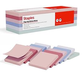 Staples - Pop-up Sticky Notes, 3" x 3", Ocean Mist Collection, 100 Sheets/Pad, 18 Pads/Pack - Assorted