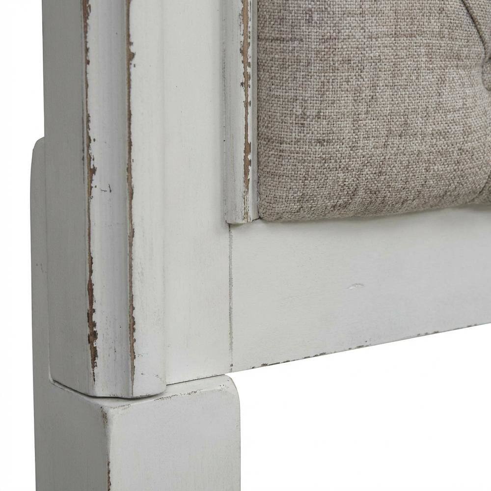 Back. Starlight Canyon Home - Antique White Upholstered Panel Headboard with Weathered Bark Wood Accents - White.