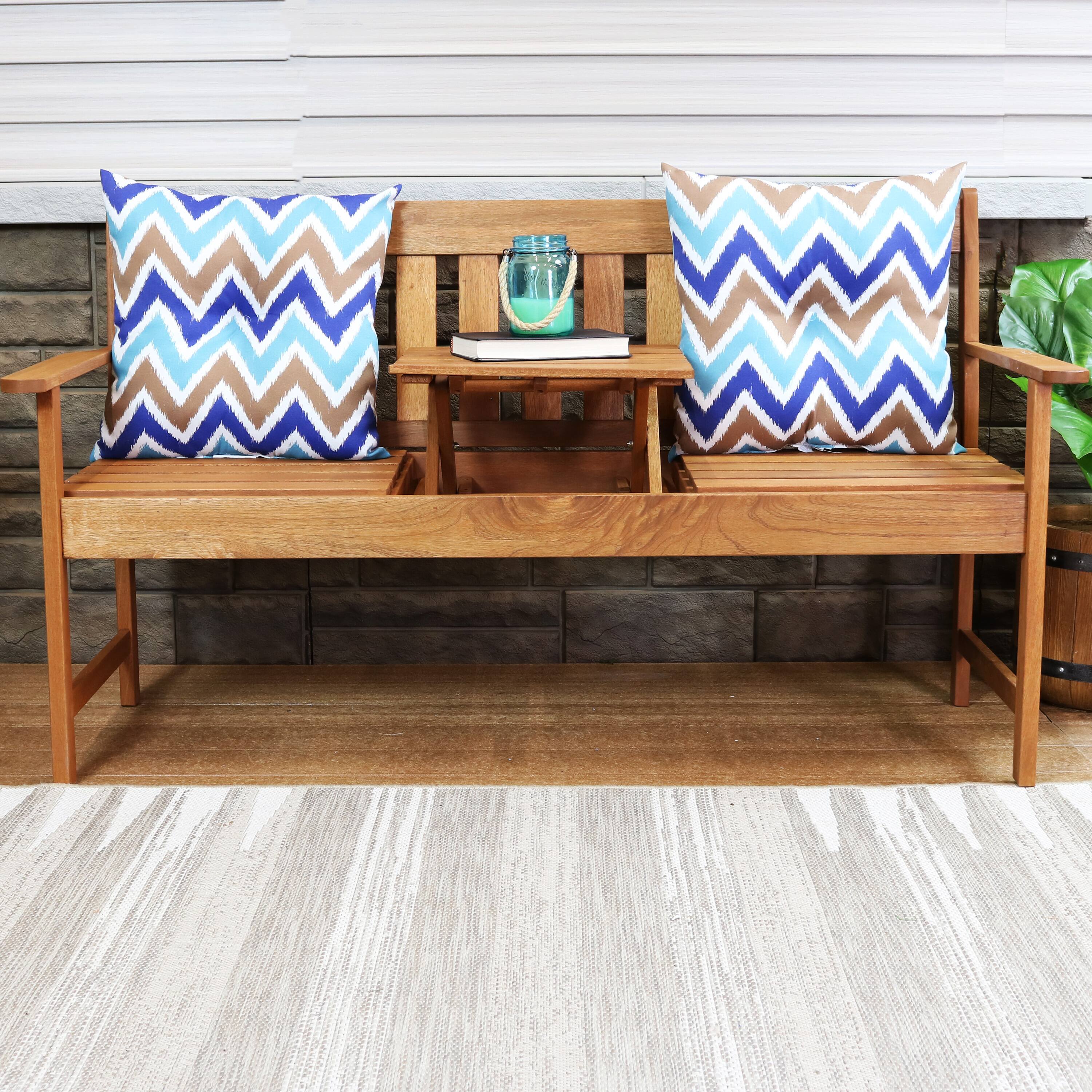 Alt View 4. Sunnydaze - Outdoor Square Tufted Back Cushion - 19 in - Chevron Bliss.