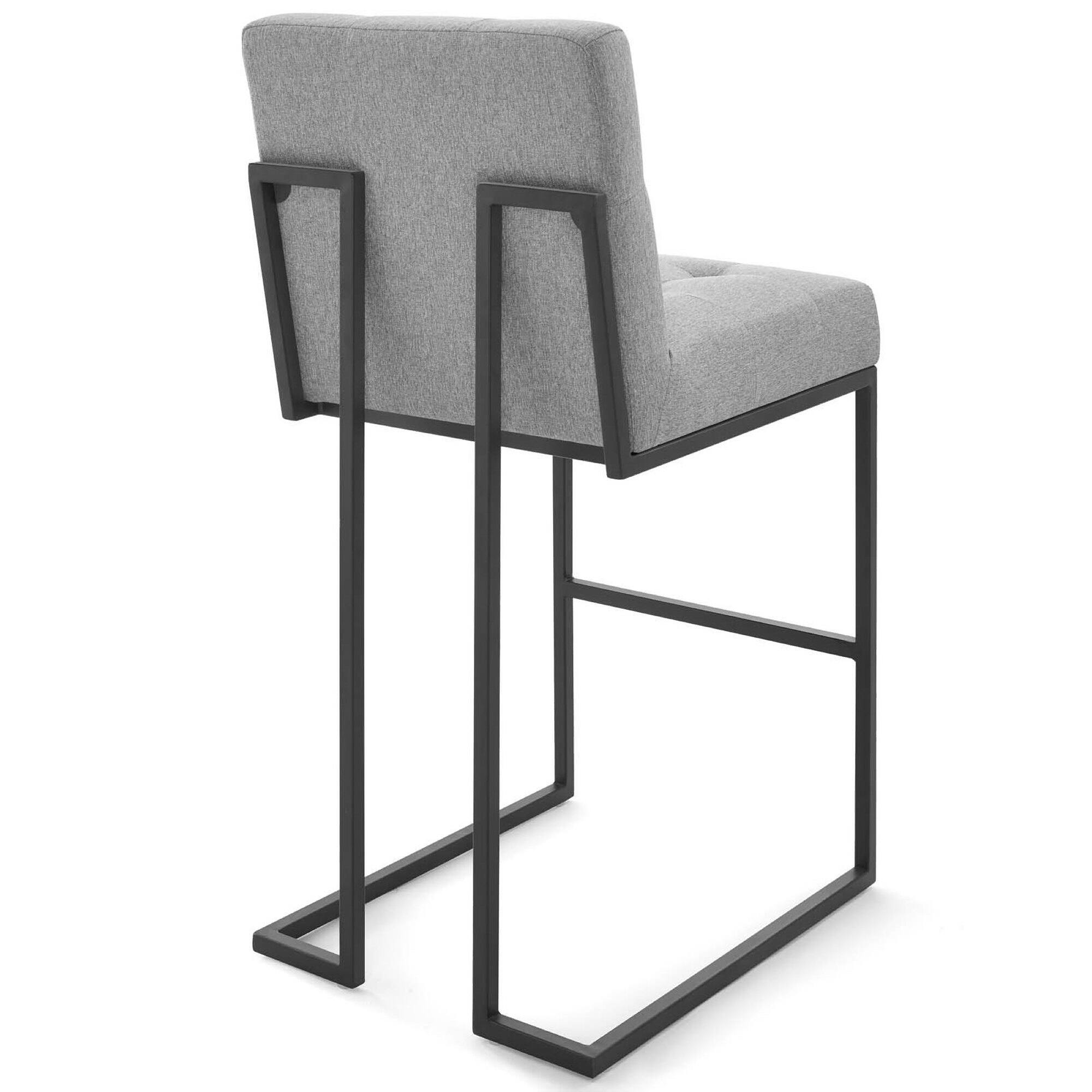 Back. Modway - Privy Black Stainless Steel Upholstered Fabric Bar Stool Set of 2 by Modway - Black Light Gray.