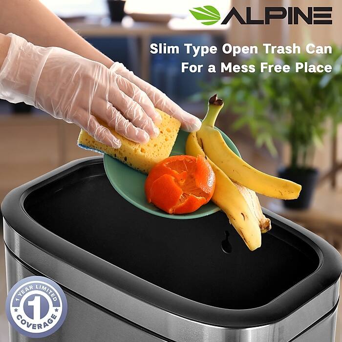 ALPINE Slim Type Open Trash Can For a Mess Free Place 1 Year Limited Coverage