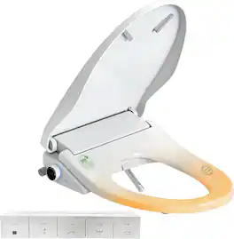 WHALL - Smart Bidet Toilet Seat w/ Remote Control, Retractable Dual Nozzles, Adjustable Pressure, Heated Seat & Warm Water - White
