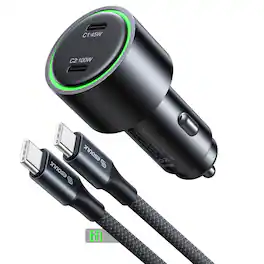 Esoulk - 145W Super Fast Charging Car Charger For Macbooks, Laptops, Tablets, Smartphones with 6Ft 100W USB-C Cable - Black