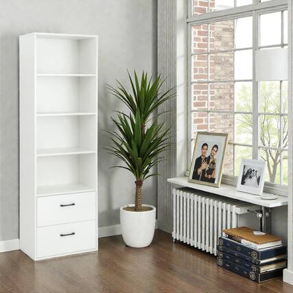 Front. Hivvago - 6-Layer Freestanding Storage Bookshelf with Open Shelves and Drawers - White.