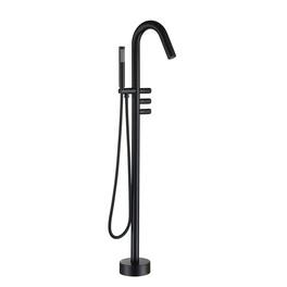 Boyel Living - Freestanding Floor Mount Single Handle Bath Tub Filler Faucet with Handheld Shower and Water Supply Lines - Matte Black