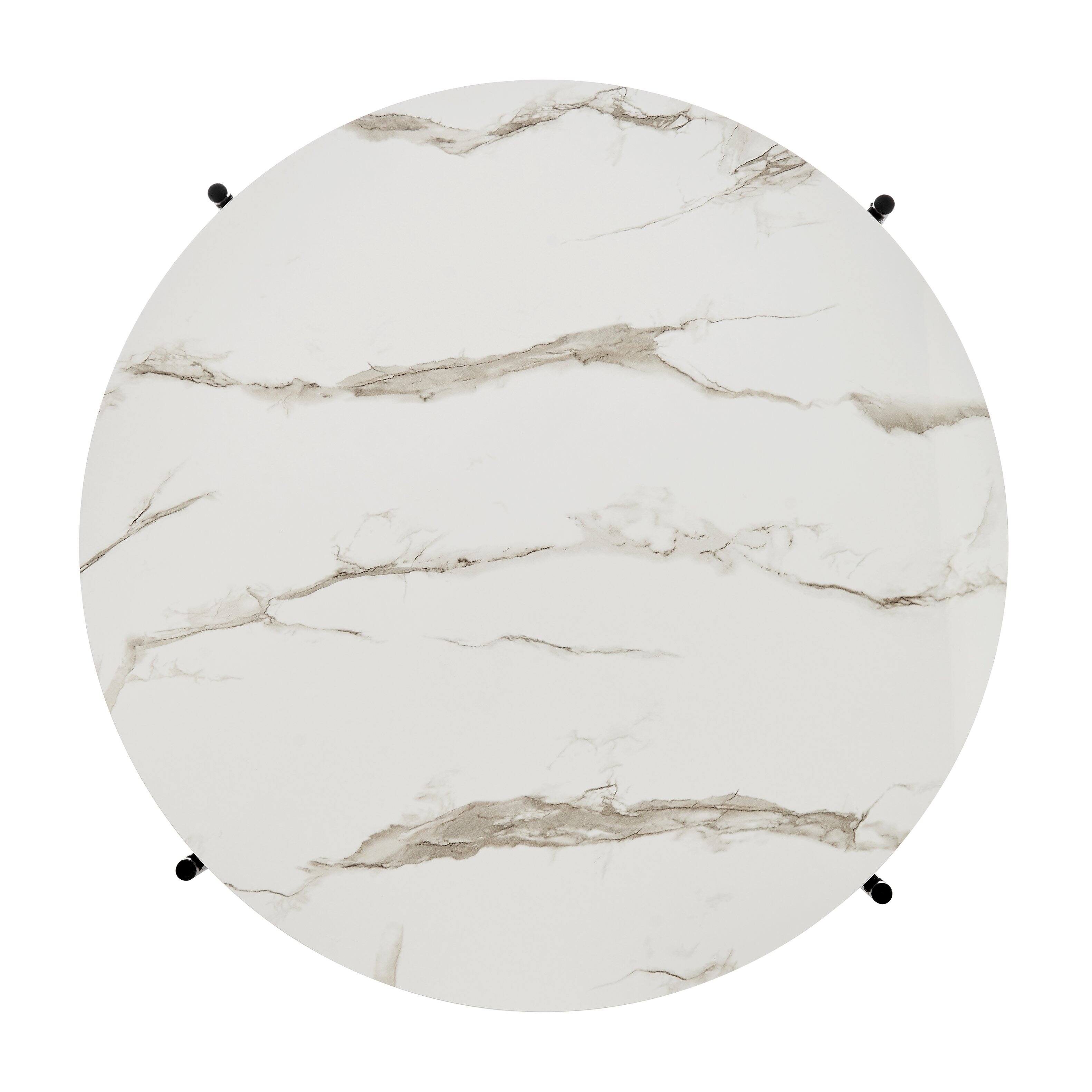 Alt View 10. Danya B - Round Marble Finish Veneer Large Coffee Table - White Marble - White, Black.