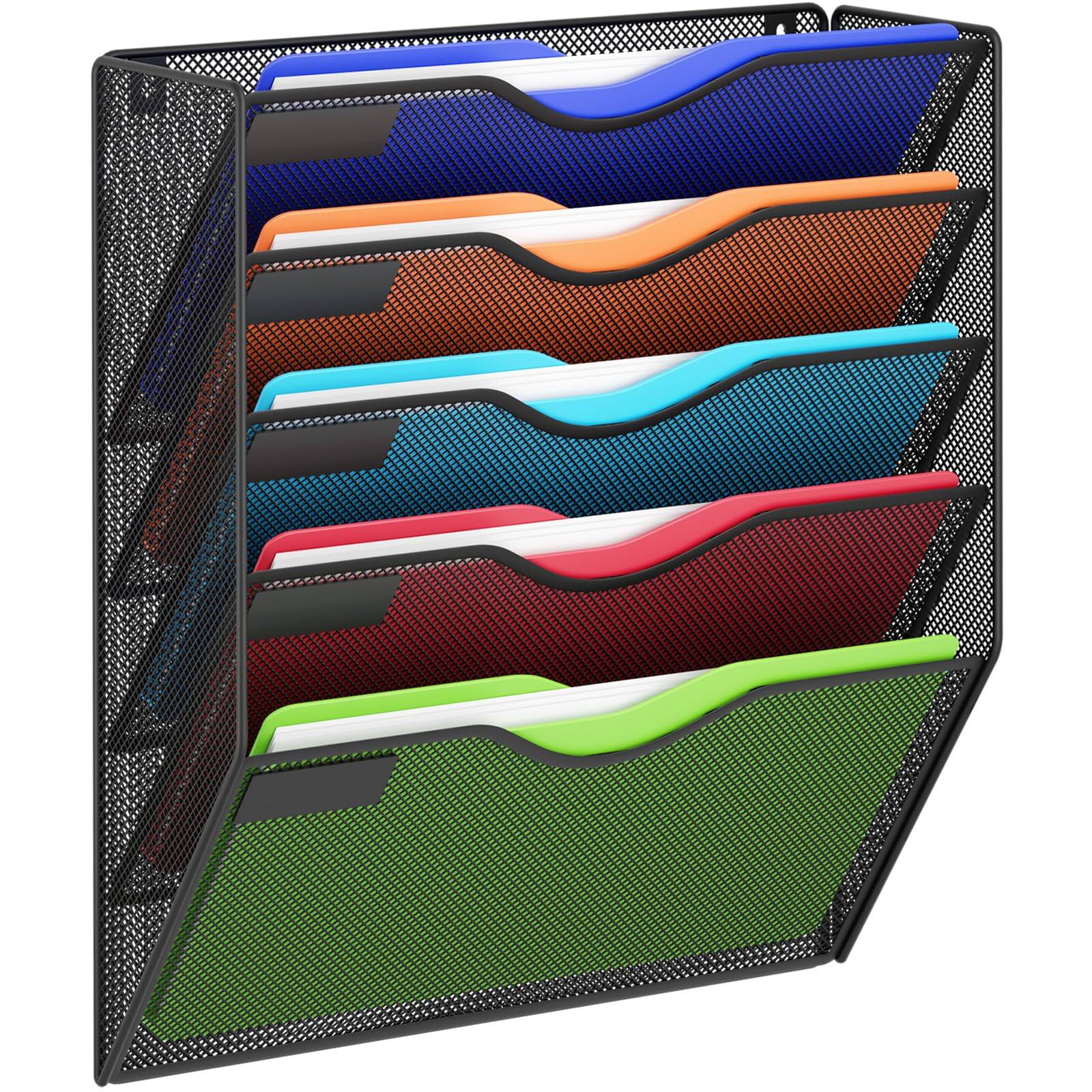 Alt View 1. Dapper Styles - 5 Pockets Mesh Hanging Wall File Holder Organizer Mounted Paper Magazine Rack - Pink-3 Tier.