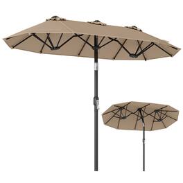 Gymax - Double-Sided Patio Umbrella w/Push Button Tilt Crank Handle 3 Air Vents for Pool - Brown