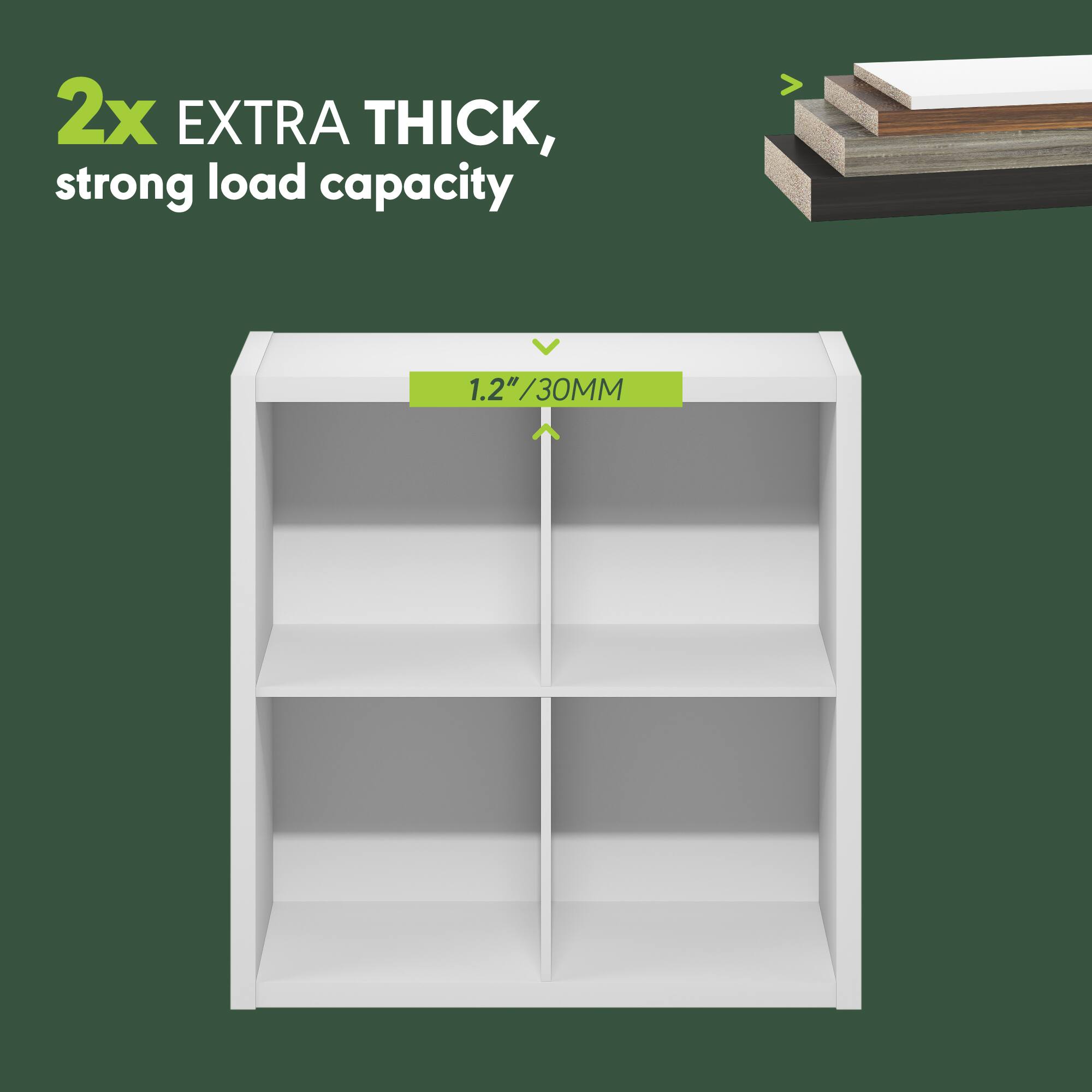 2x EXTRA THICK, strong load capacity  
1.2" / 30MM