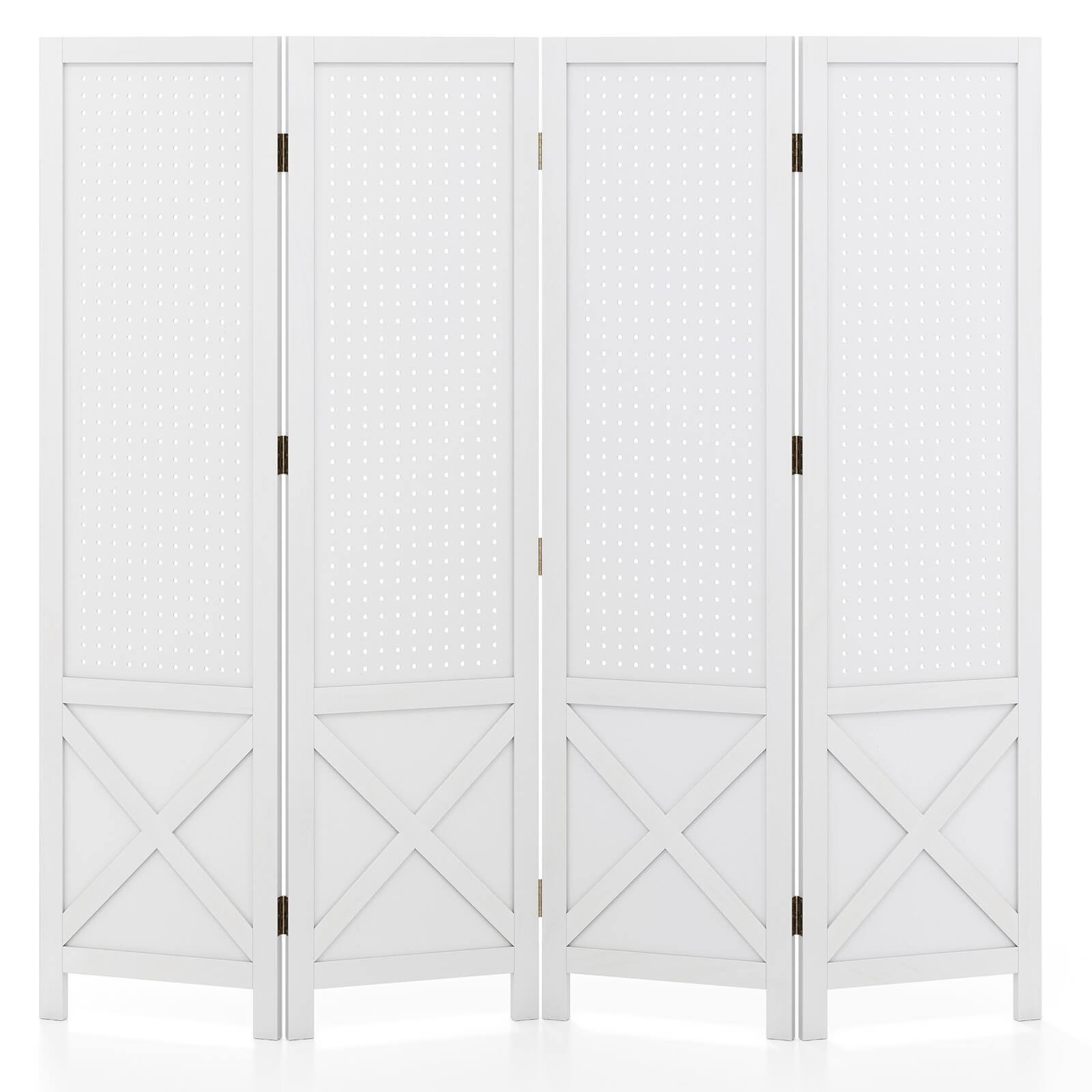 Alt View 9. Costway - Costway 4-Panel Pegboard Display Stand, 4.7 FT Folding Room Divider, Freestanding Screen - White.