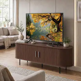 WELLFOR - 55" Fluted TV Stand for TVs up to 60", Mid Century Curved Entertainment Center - Walnut