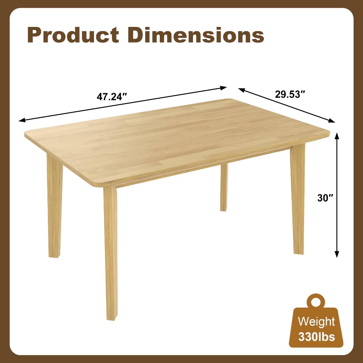 Loheer Farmhouse Dining Table, Rectangular Wood Table for Four Natural ...