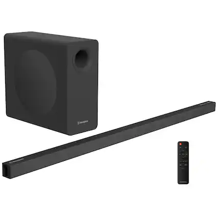 Front. Westinghouse - Westinghouse 2.1 Soundbar with Subwoofer, Dolby Atmos & DTS:X, HDMI eARC, Bluetooth, Roku Ready - Black.