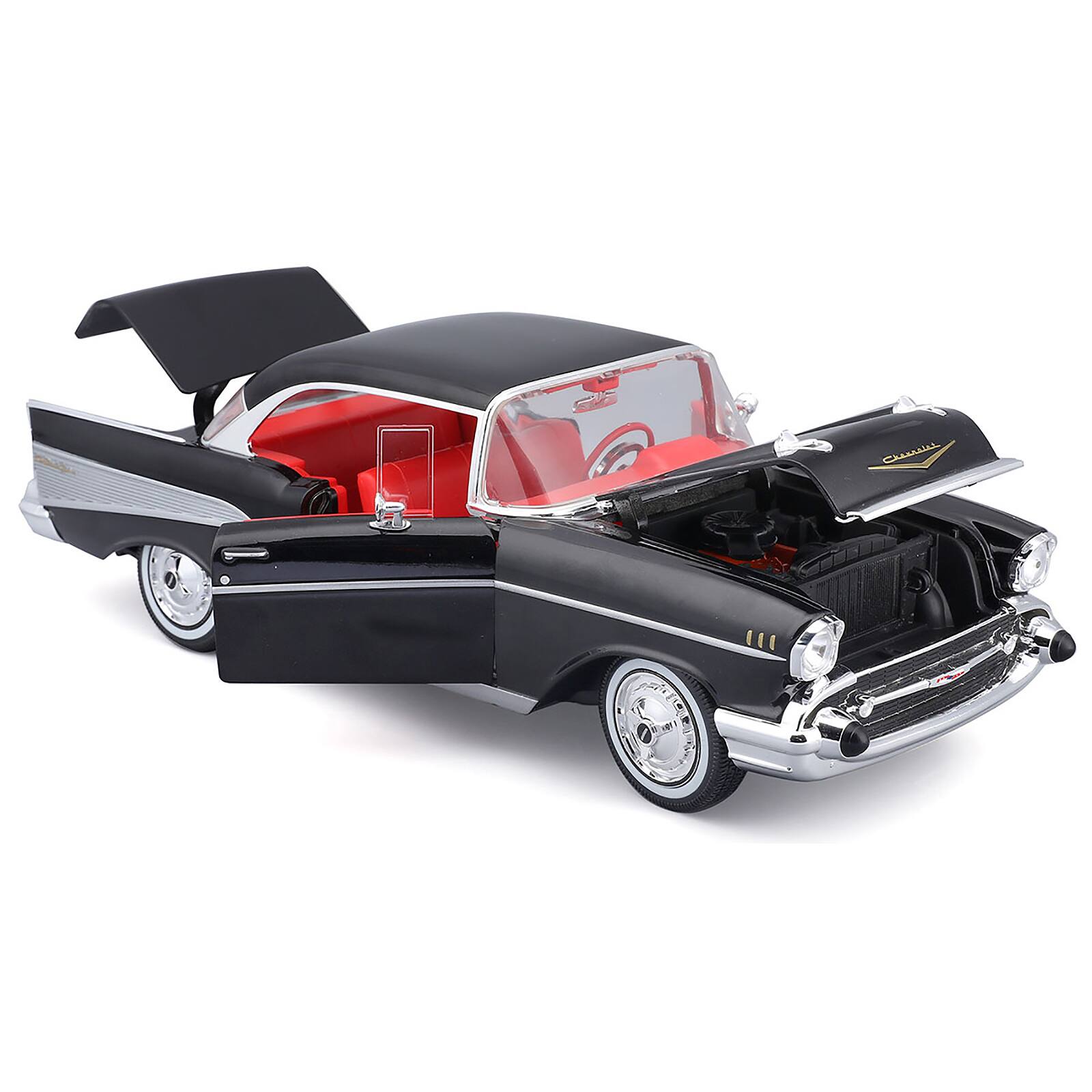 Alt View 1. Maisto - 1957 Chevrolet Bel Air Coupe Black with Red Interior Special Edition Series 1/18 Model Car by Maisto — Adult Collectible.