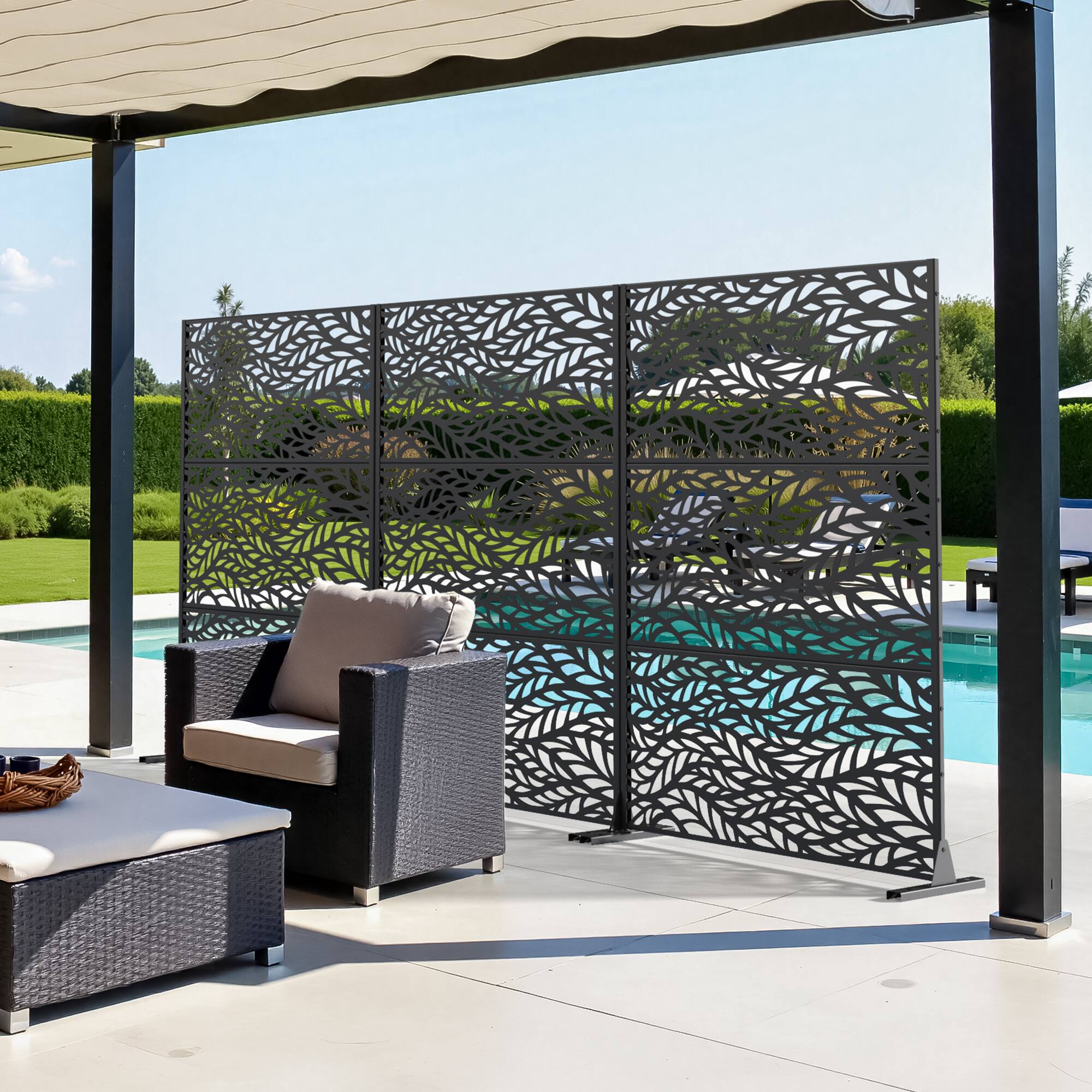 Alt View 6. PexFix - 72 in. x 47 in. Spring Pattern Metal Outdoor Privacy Screen & Panels, Freestanding Garden Divider Fence - Black.