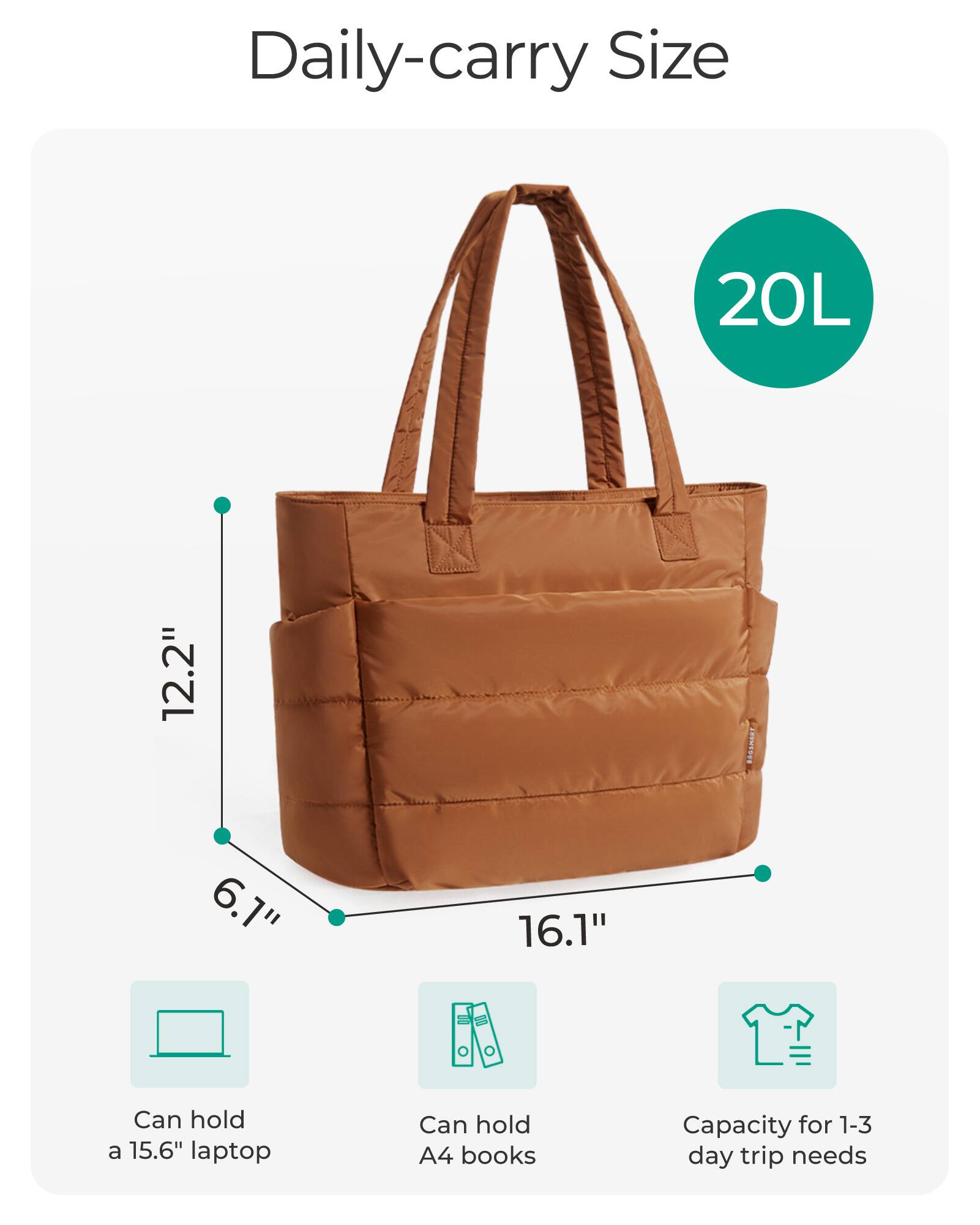 Daily-carry Size

20L

12.2"

6.1"

16.1"

Can hold a 15.6" laptop

Can hold A4 books

Capacity for 1-3 day trip needs