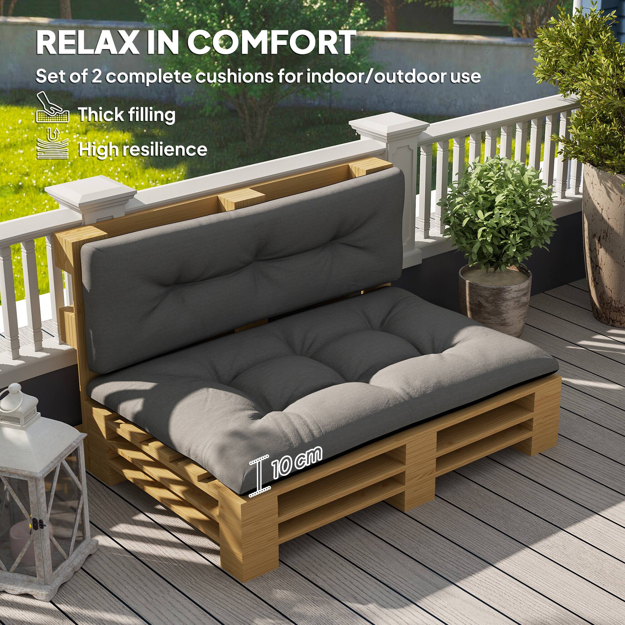 RELAX IN COMFORT
Set of 2 complete cushions for indoor/outdoor use
Thick filling
High resilience
10cm