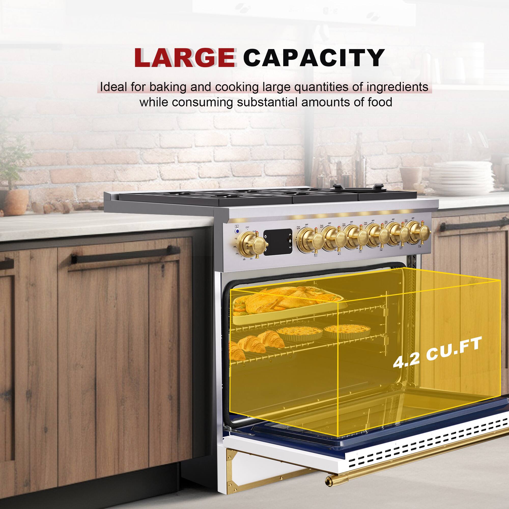 LARGE CAPACITY

Ideal for baking and cooking large quantities of ingredients while consuming substantial amounts of food

4.2 CU.FT