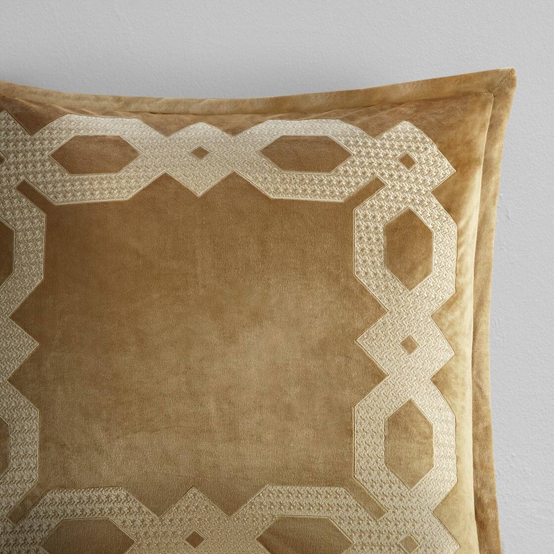 Alt View 1. Gracie Mills - Gracie Mills Mallor Geometric Embroidered Velvet European Pillow Sham - Gold.