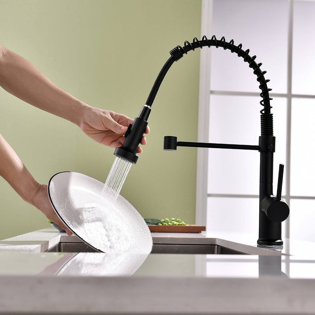 Alt View 10. Boyel Living - Brass Single Handle Pull Down Sprayer Kitchen Faucet Matte Black - Matte Black.