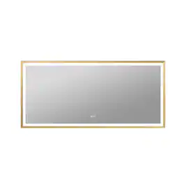 WELLFOR - 60 in. W x 28 in. H Rectangular Single Aluminum Framed Antifog Dimmable Wall Bathroom Vanity Mirror - Gold