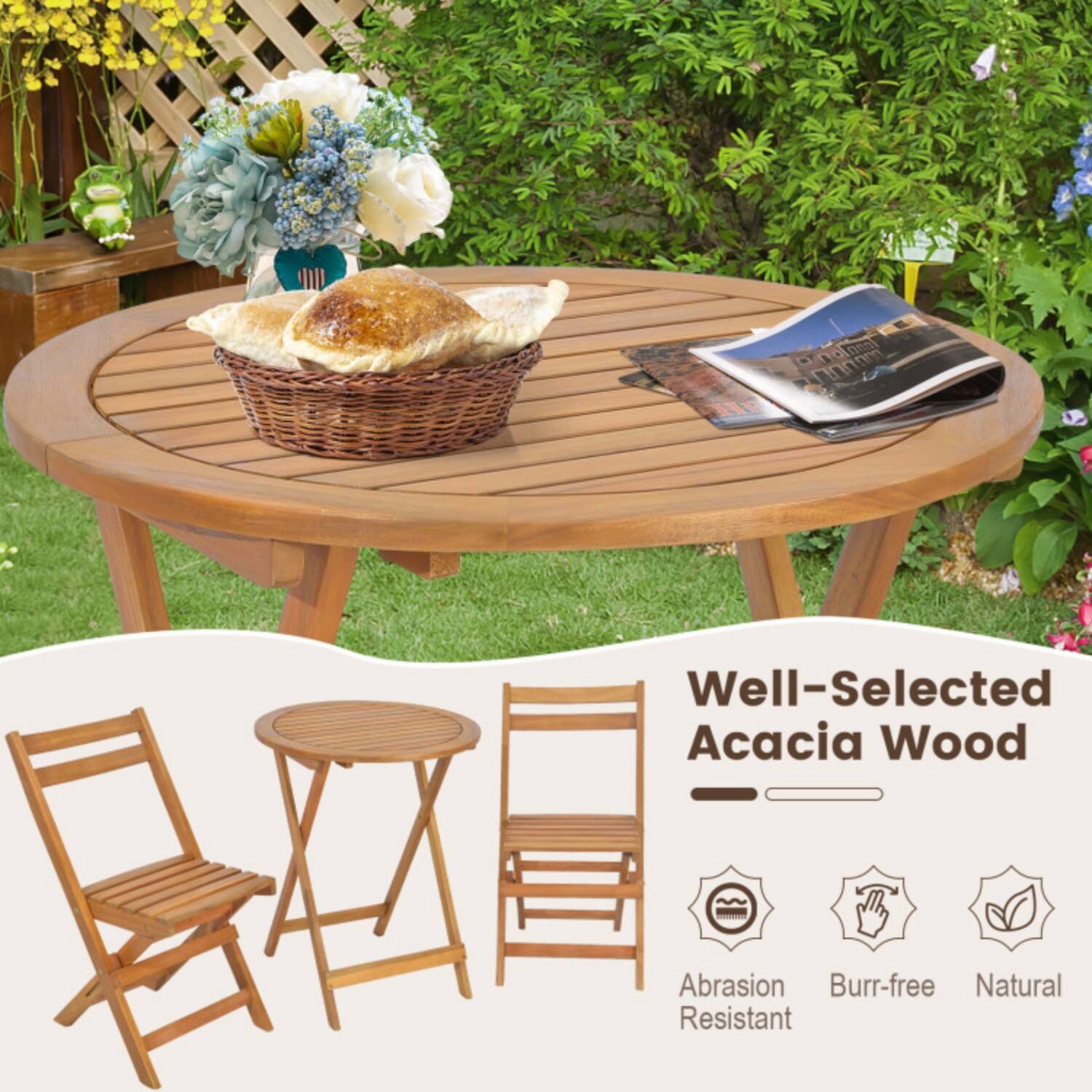 Well-Selected Acacia Wood  
Abrasion Resistant  
Burr-free  
Natural