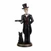 Front. RYHNUYNE - Halloween Skeleton Butler Floor Statue with Serving Tray and Black Cat for Gothic Home Entryway Decor - Black.