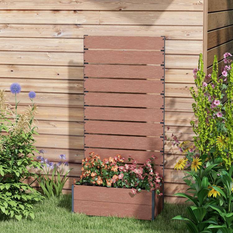 Alt View 9. PULUZ - Trellis Planter for Climbing Plants, Raised Garden Bed with Trellis, Planter Box for Outdoor - Brown.