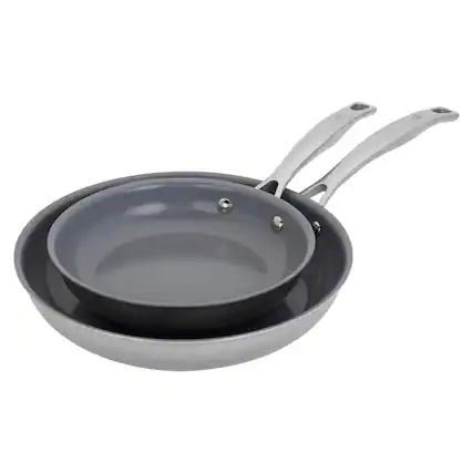 Front. Henckels - Henckels Clad H3 2-pc Stainless Steel Ceramic Nonstick 8-in & 10-in Fry Pan Set - Stainless Steel.