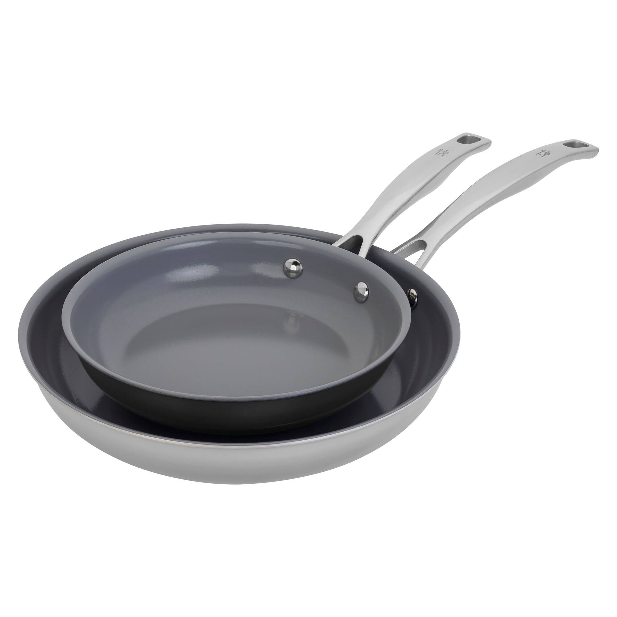 Henckels - Clad H3 2-pc Ceramic Nonstick 8-in & 10-in Fry Pan Set - Stainless Steel