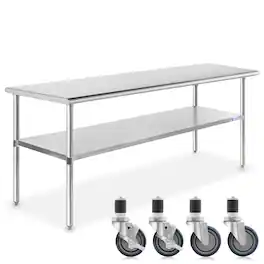 GRIDMANN - 60 x 30-in NSF Stainless Steel Prep Table with 4 Casters - Silver