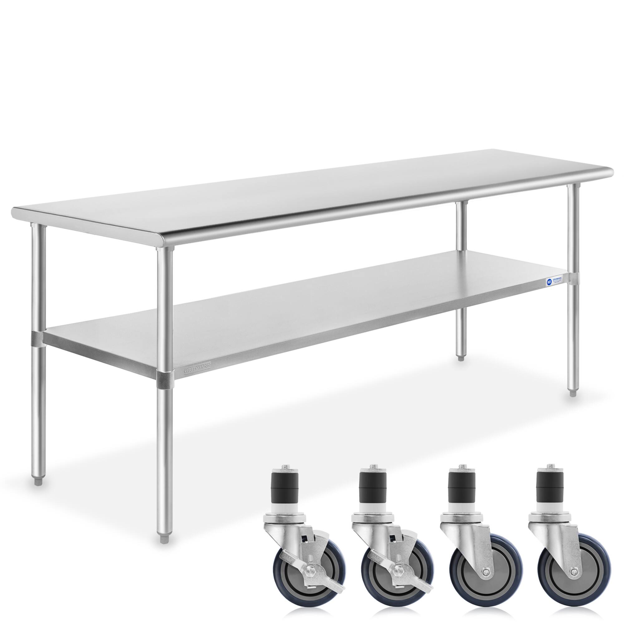 Front. GRIDMANN - 60 x 30-in NSF Stainless Steel Prep Table with 4 Casters - Silver.