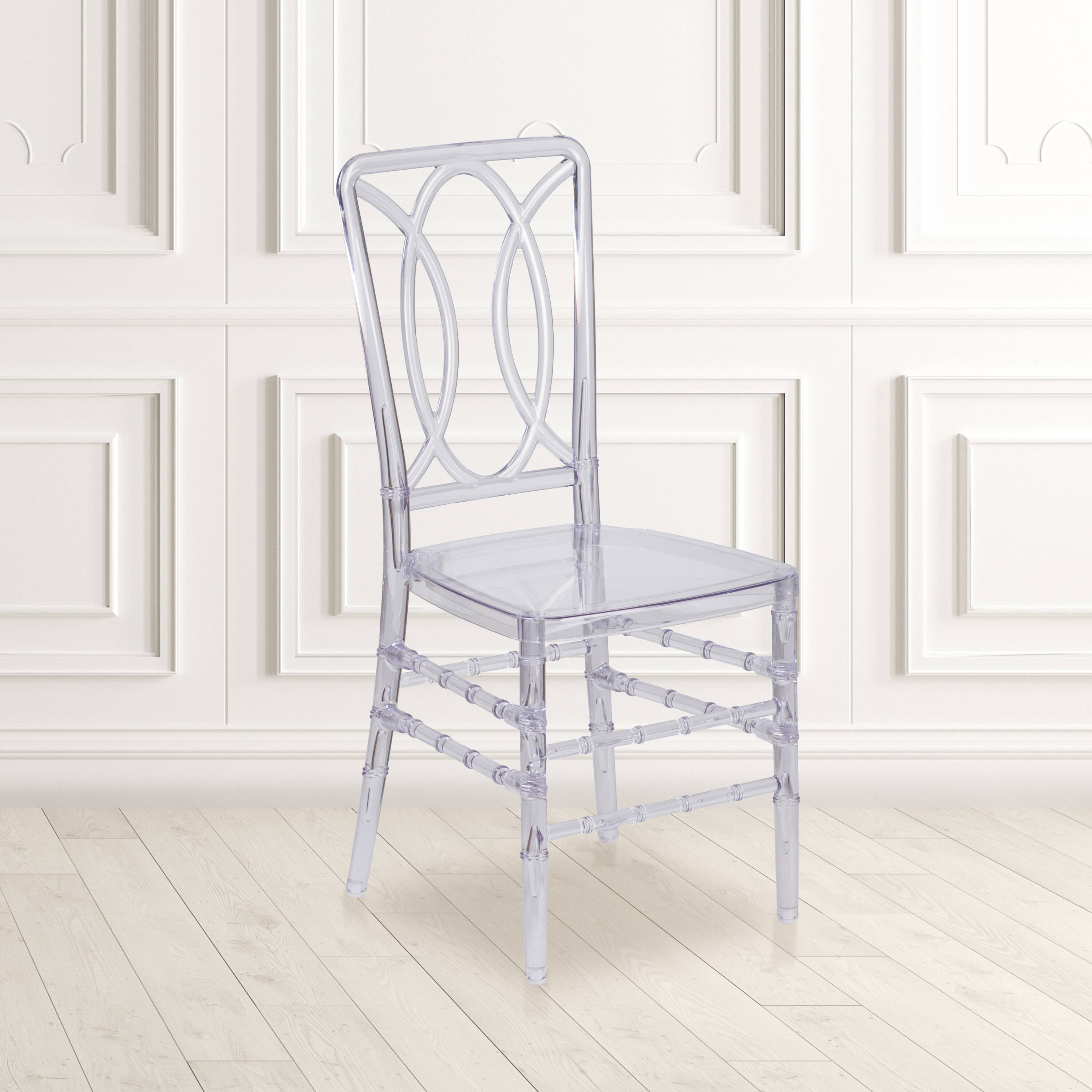 Alt View 2. Emma + Oliver - 2 Pk  Transparent Design Stacking Chair with Designer Back - Event Chair - UV Resistant - Crystal Ice.