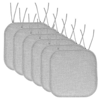 Front. Sweet Home Collection - Herringbone Stitch Memory Foam Non-Slip 16" x 16" Chair Cushion Pad with Ties, 6-Pack - Gray.
