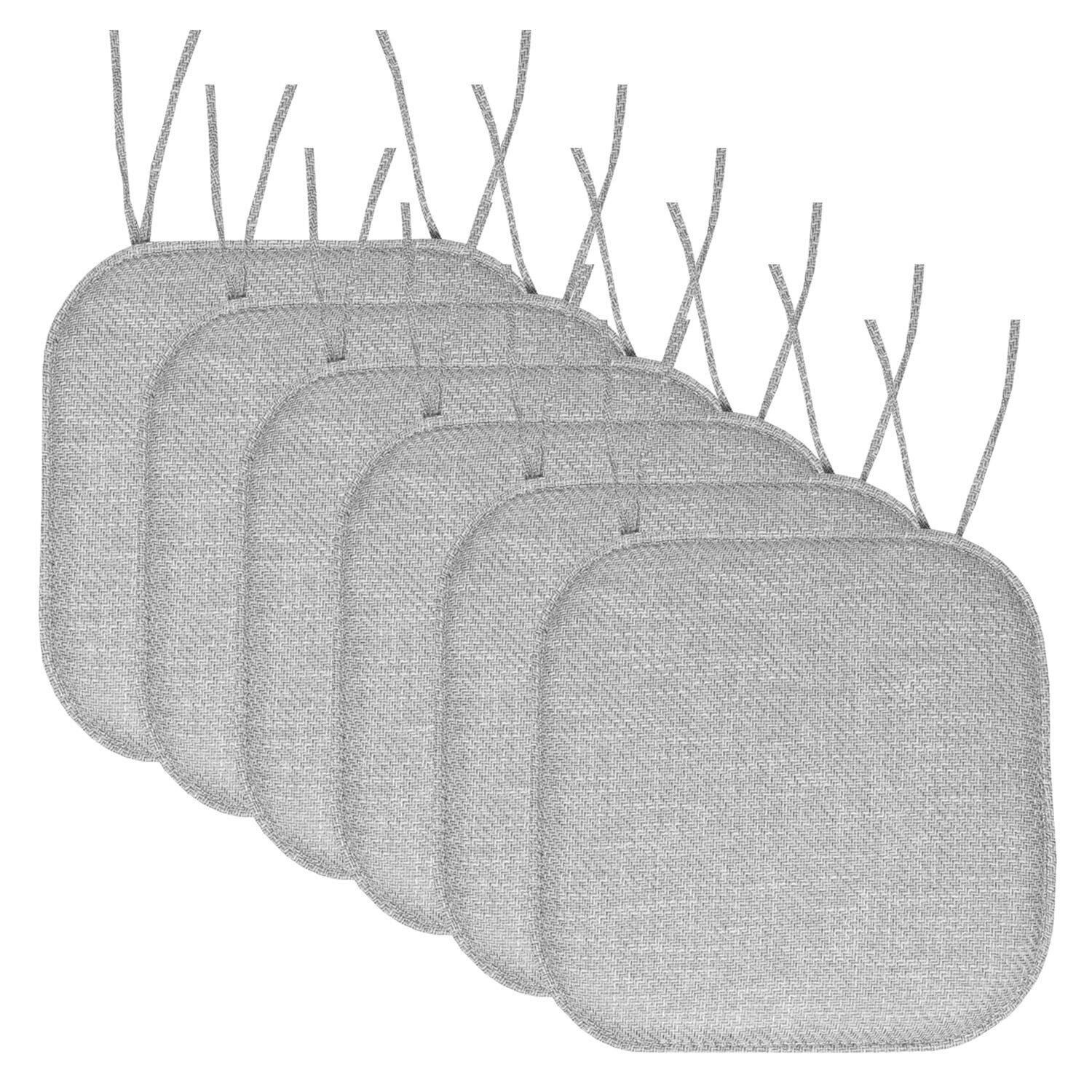 Front. Sweet Home Collection - Herringbone Stitch Memory Foam Non-Slip 16" x 16" Chair Cushion Pad with Ties, 6-Pack - Gray.