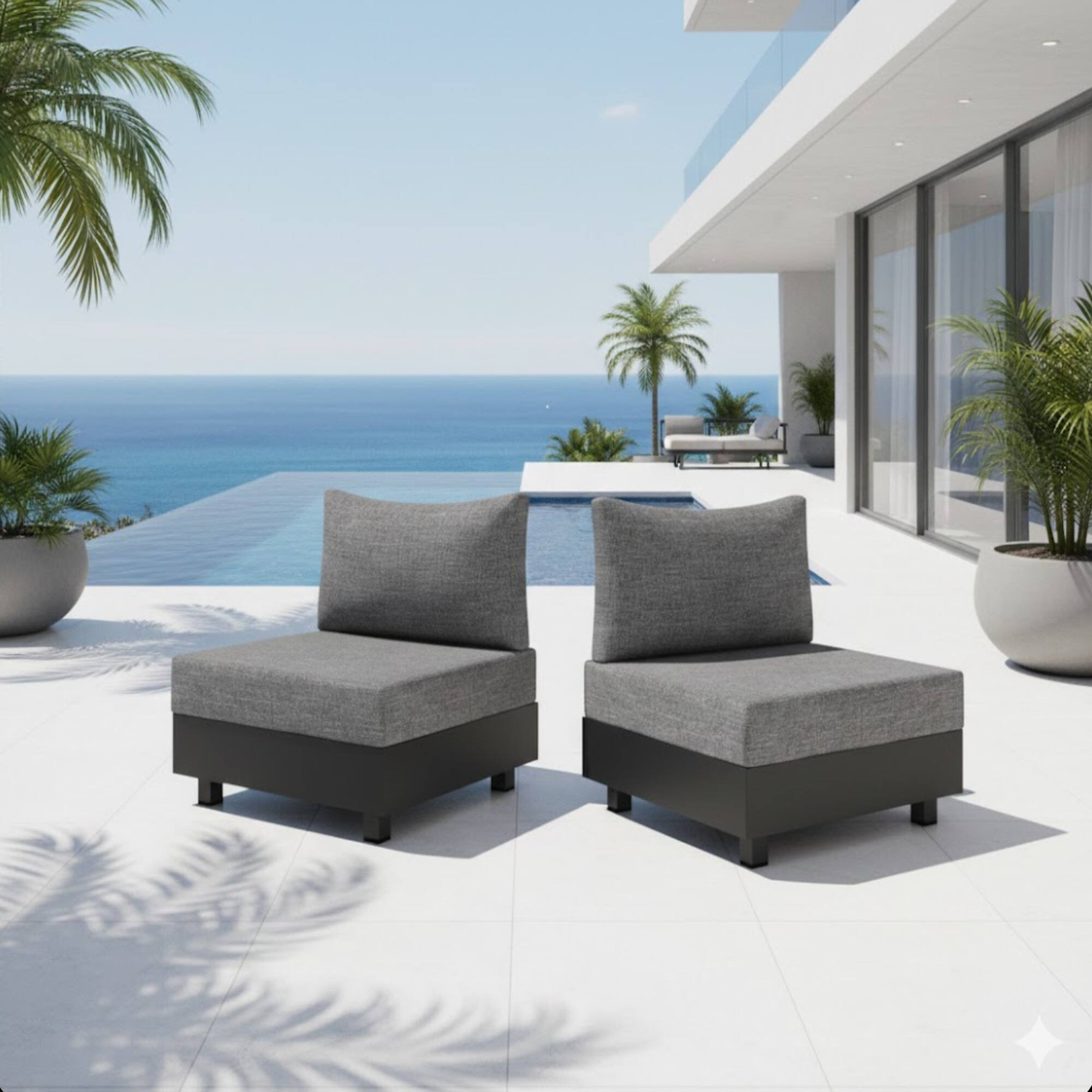 Angle. Mondawe - 2-Piece Aluminum Modular Armless Chairs - Gray.