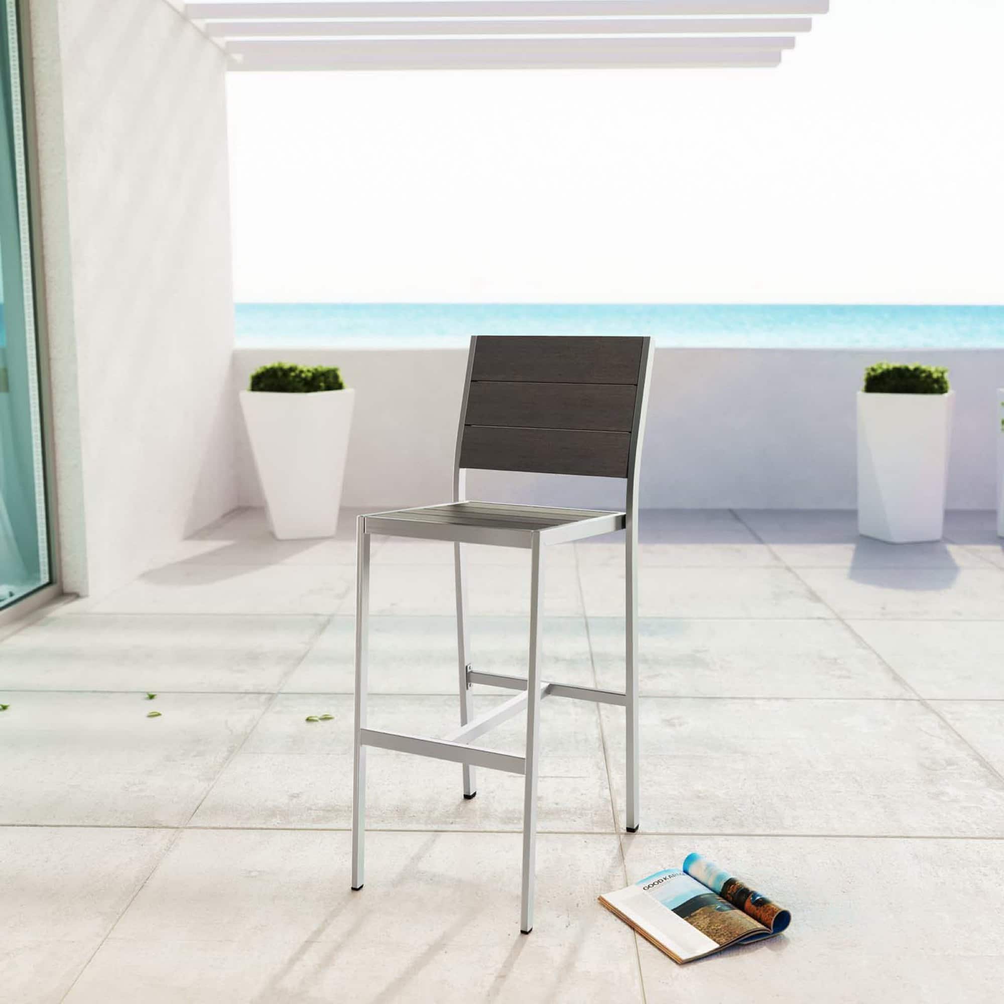 Shore Outdoor Patio Aluminum Armless Bar Stool by Modway - Silver Gray