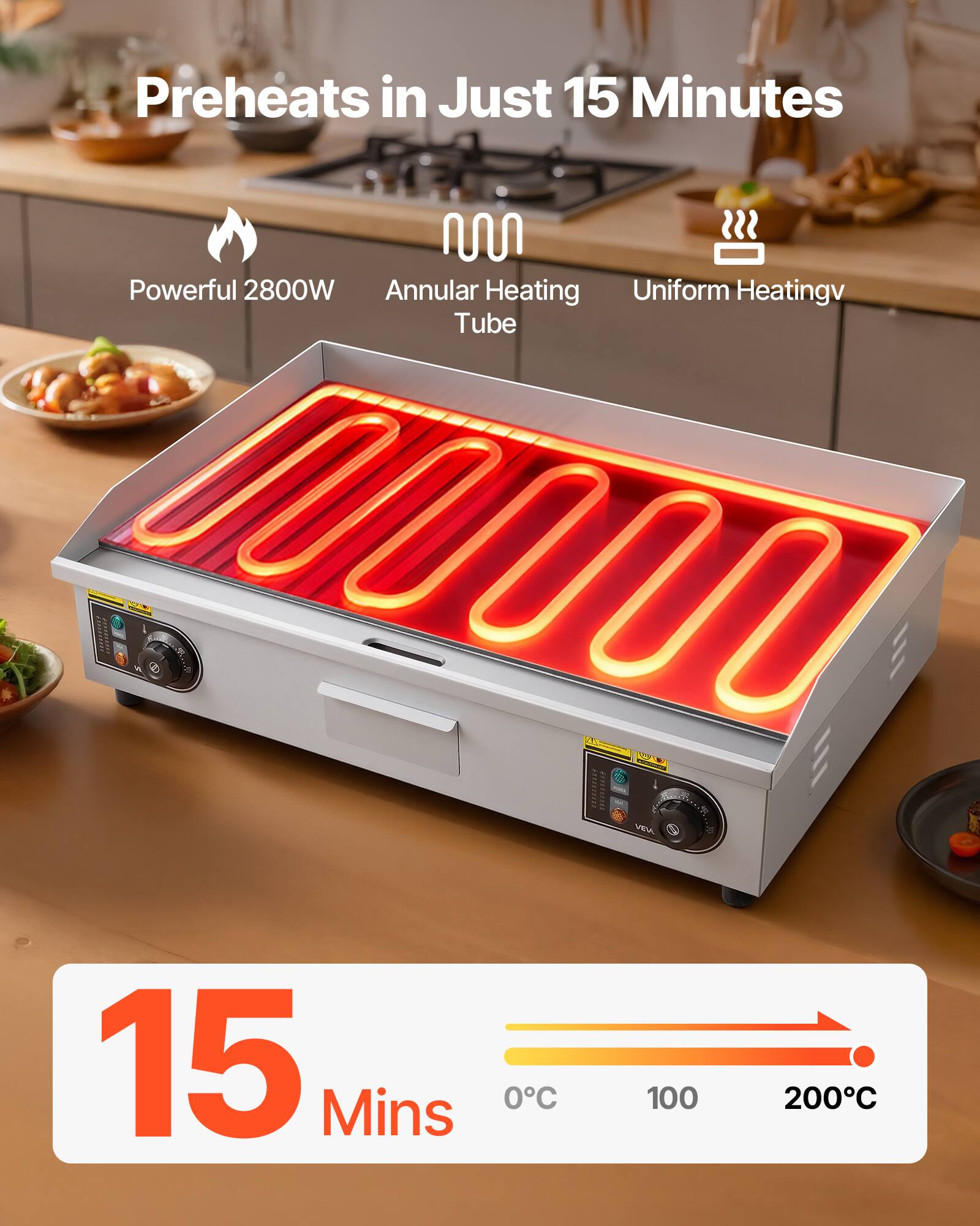 Preheats in Just 15 Minutes

Powerful 2800W
Annular Heating Tube
Uniform Heating

15 Mins
0°C
100
200°C