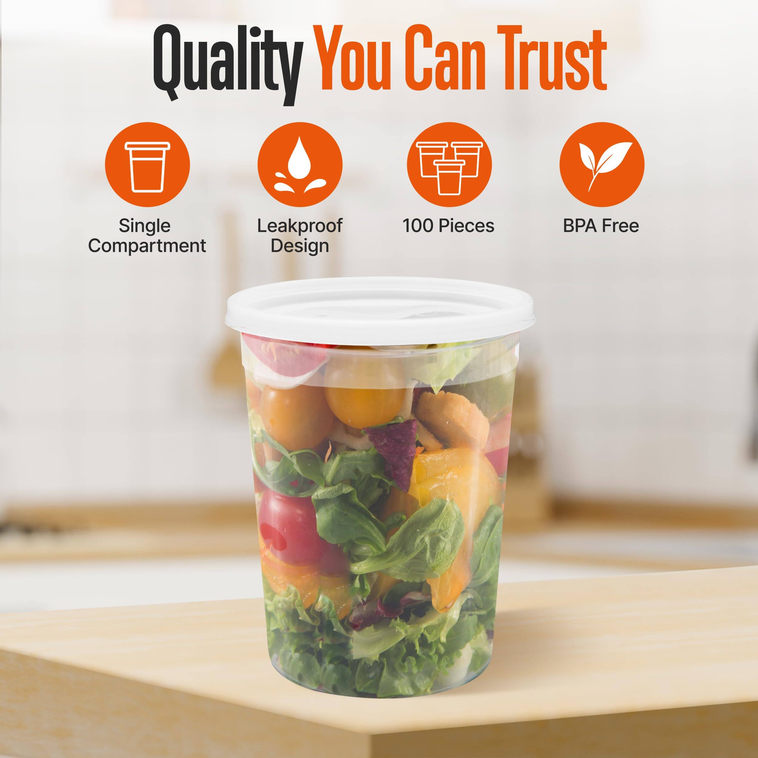 Quality You Can Trust  
- Single Compartment  
- Leakproof Design  
- 100 Pieces  
- BPA Free