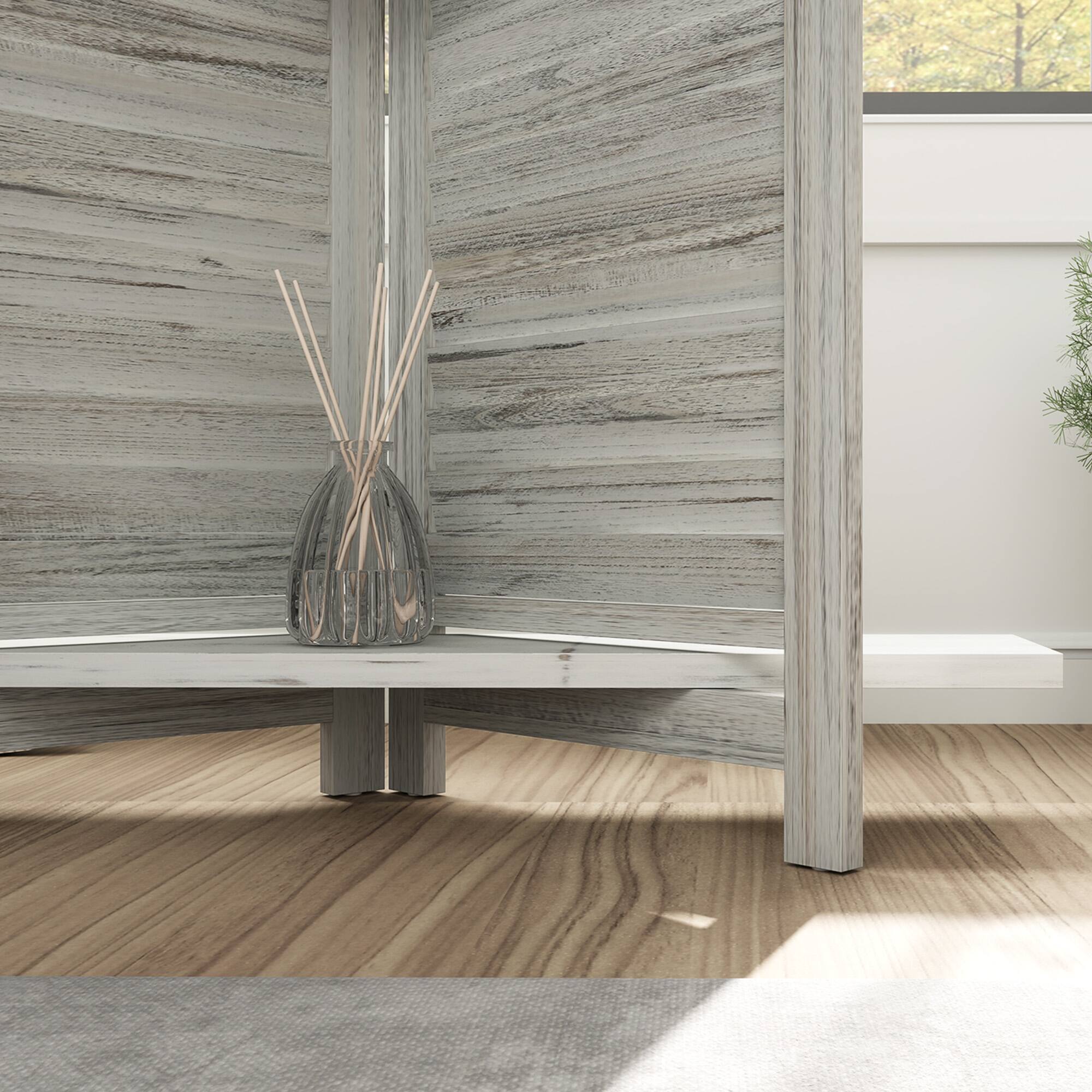 Alt View 7. Homcom - Room Divider, 4 Panel Wood Privacy Screen with Display Shelves and Folding Storage for Bedroom or Home Office - White.