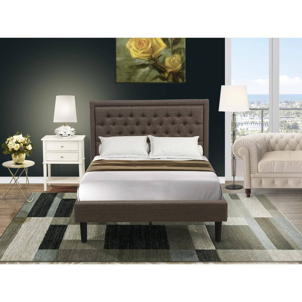 Alt View 4. East West Furniture - KD18F-1VL0C 2 Piece Full Size Bed Set - Full Size Bed Brown Headboard with 1 Night Stand - Black Finish Legs - Brown.