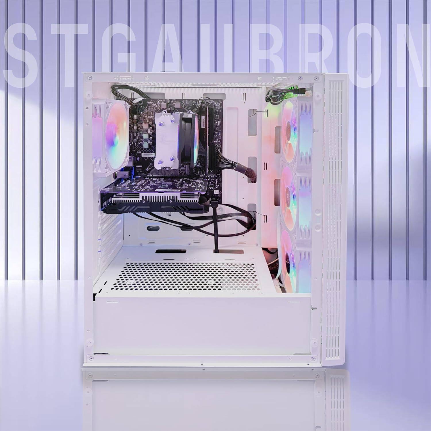 Left. STGAubron - STGAubron Gaming PC Desktop Computer, AMD Ryzen 7 5700X up to 4.6GHz, GeForce RTX 3060 12G, 16GB DDR4, 1TB SSD, WIN11H - White.
