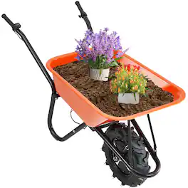 VEVOR - Electric Wheelbarrow Cart, 500W Powered Utility Garden Wagon Dump Cart, 5 Cu. Ft. Load & 330 lbs Capacity - Orange + Black