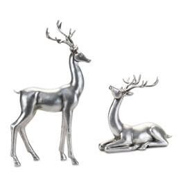 BreeBe - Metallic Deer Figurine (Set of 2) - Silver/Black