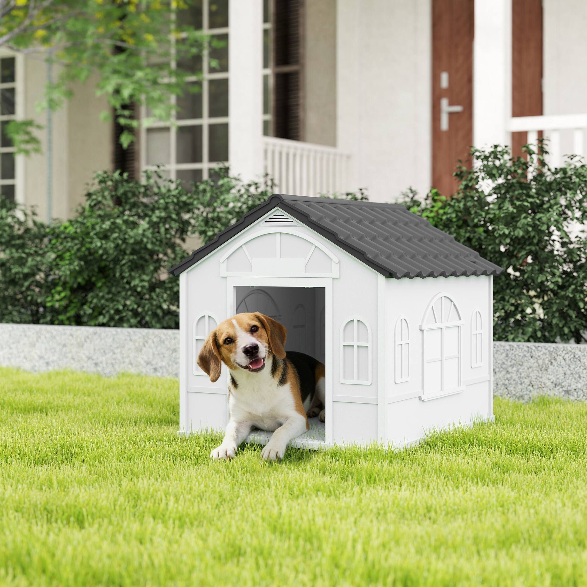 Alt View 1. Pawhut - House Water Resistant Puppy Shelter with Door for Indoor Outdoor, Easy to Assemble - Gray.