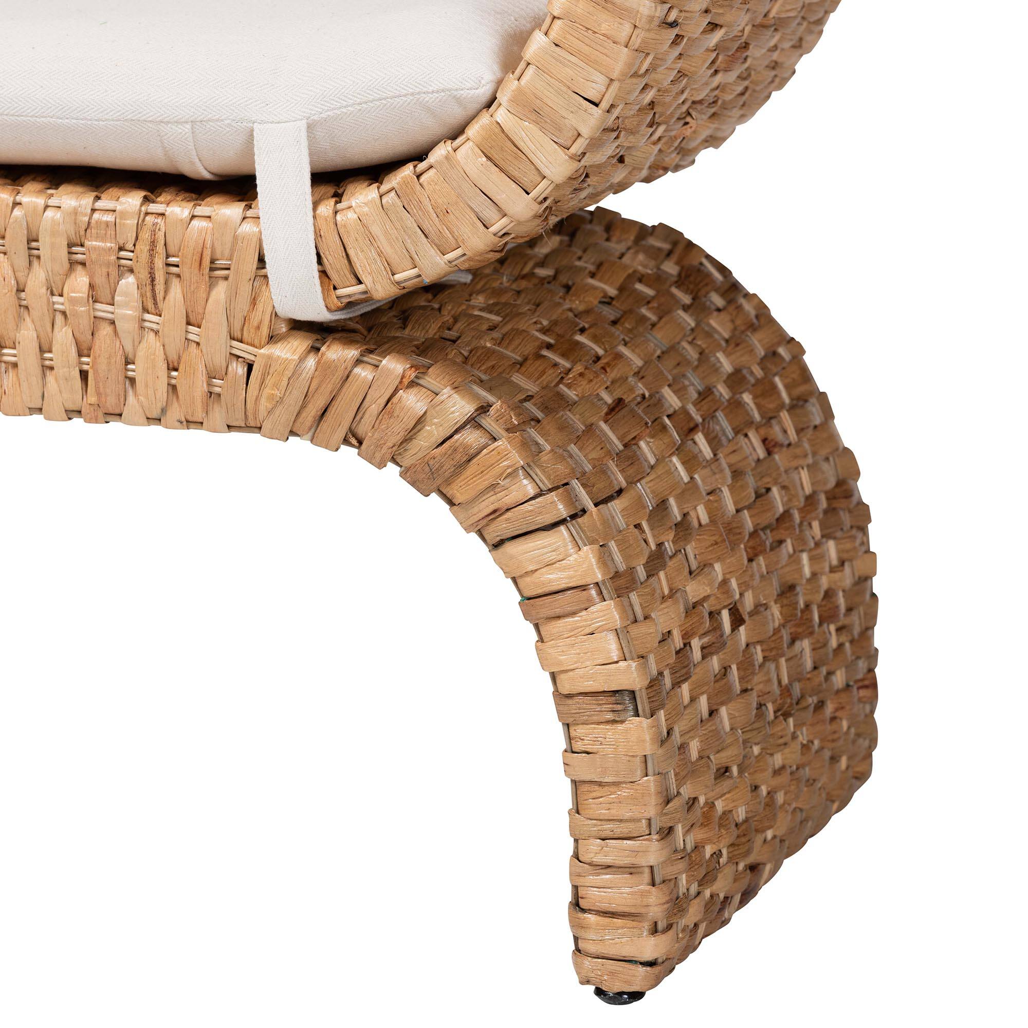 Back. bali & pari - Agave Woven Seagrass Bench with Removable Cushion - Natural Brown.